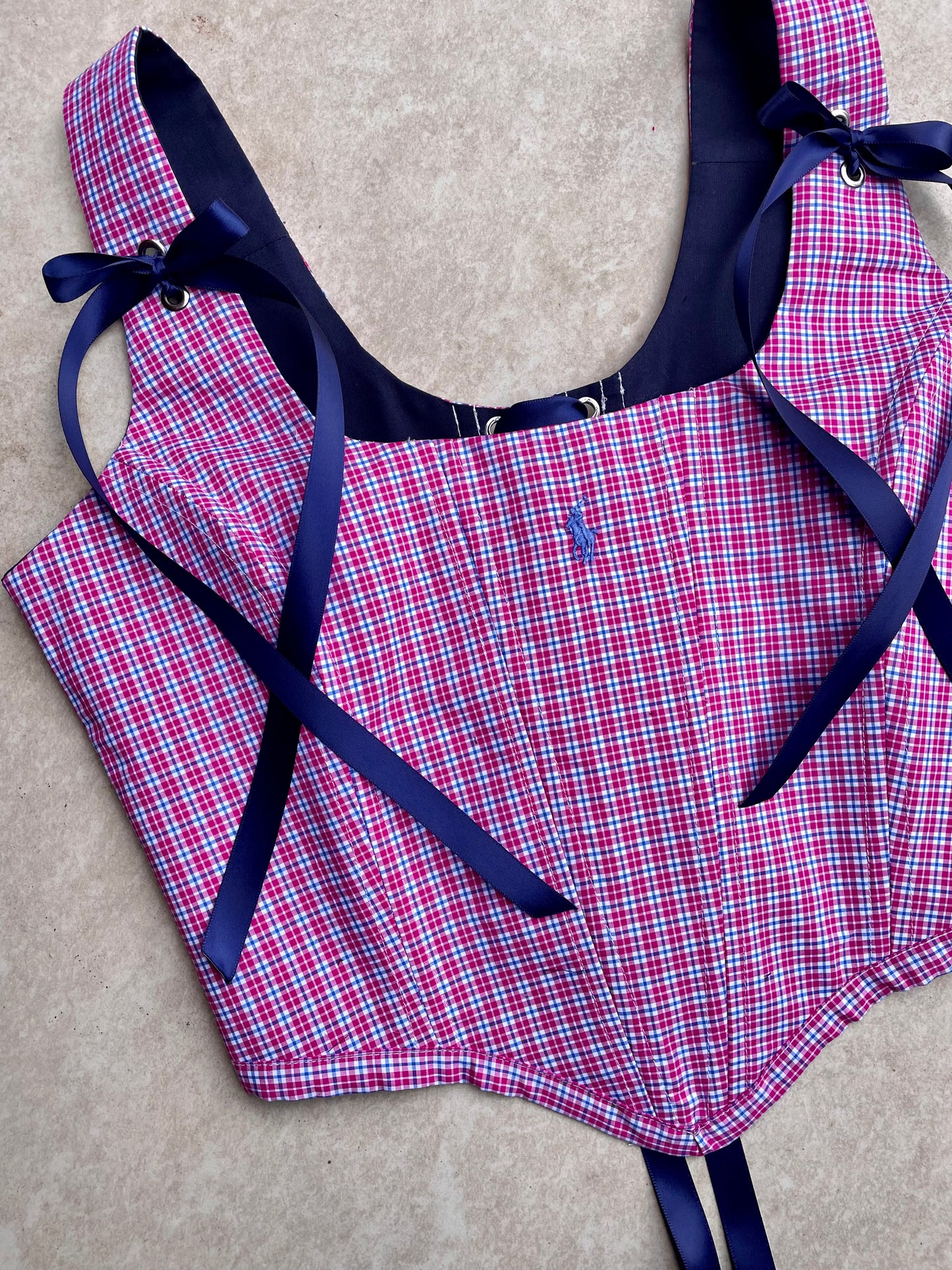 Reworked corset - Ralph Lauren pink/blue gingham check - UK SIZE 10 (M)