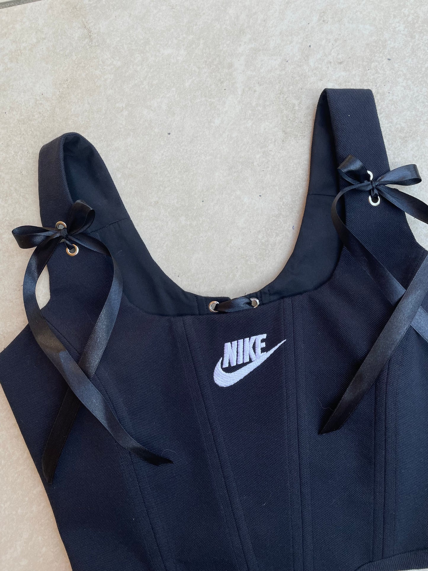 Reworked corset - Black Nike - UK SIZE 12 (M/L)