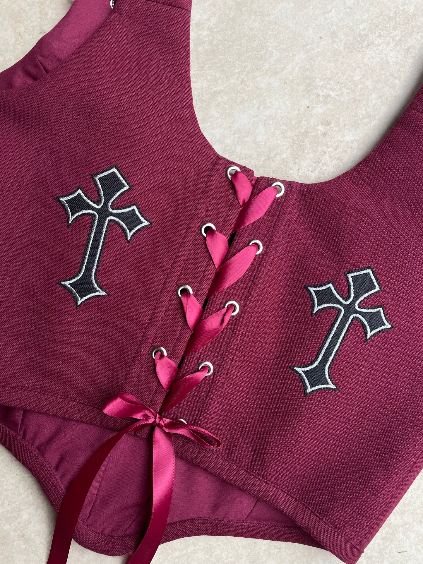 Reworked corset - Gothic cross Burgundy XS/S/M/L
