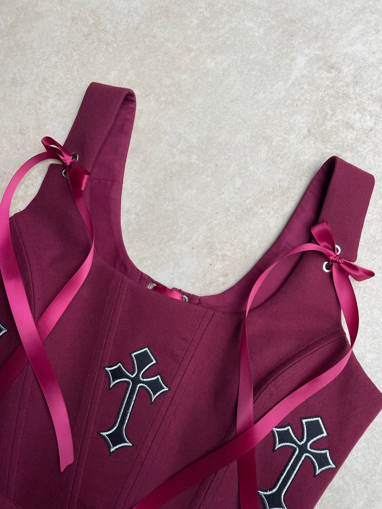Reworked corset - Gothic cross Burgundy XS/S/M/L