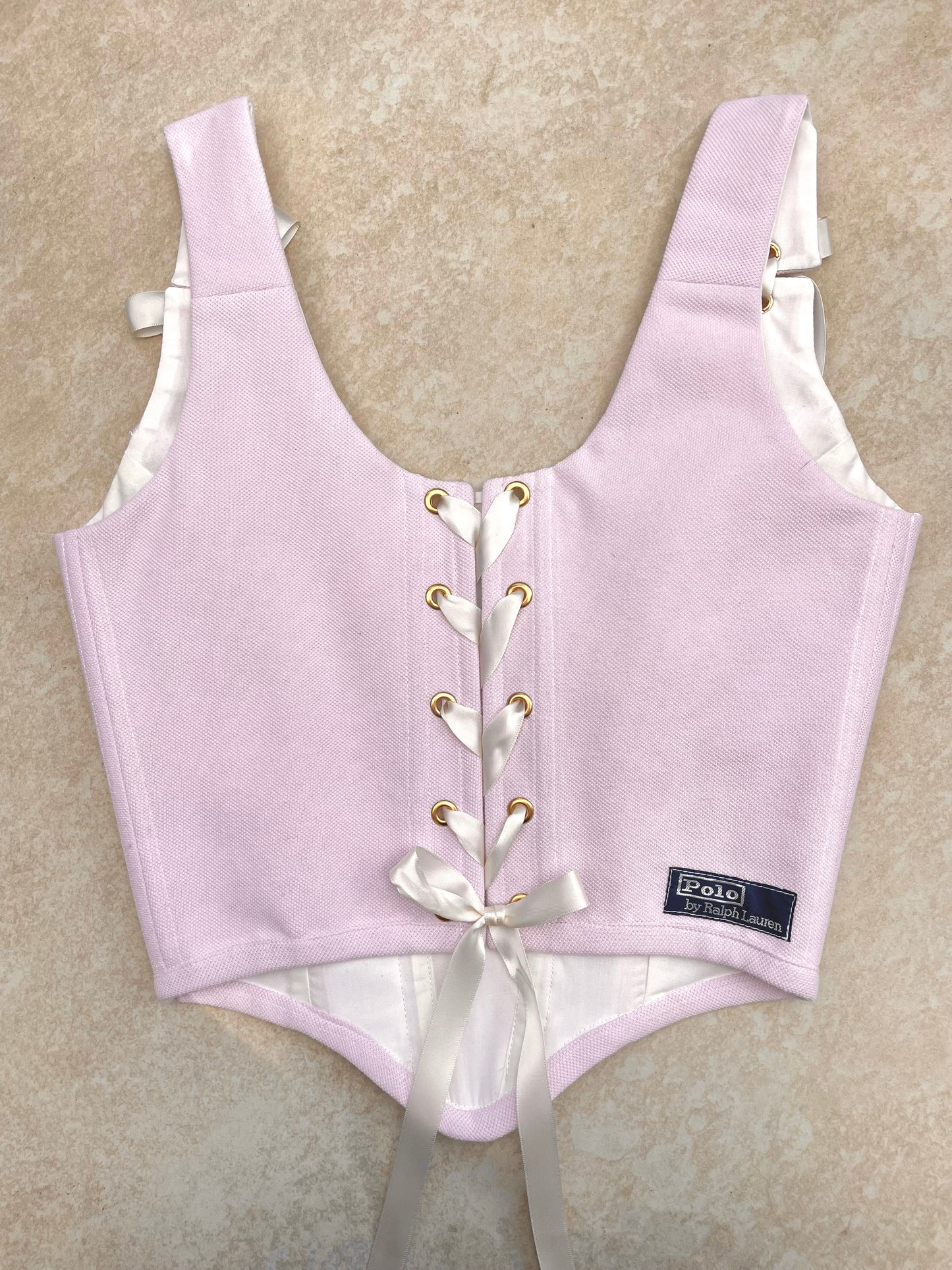 Reworked corset - Pale pink with daisy appliques Ralph Lauren - UK SIZE 8 (S)
