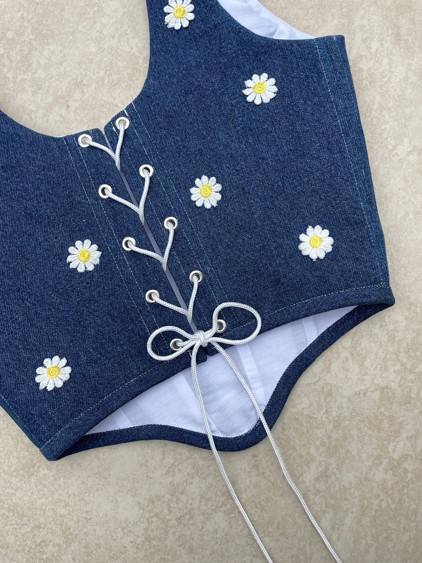 Reworked denim corset - Denim daisy - SIZE 8 (S)