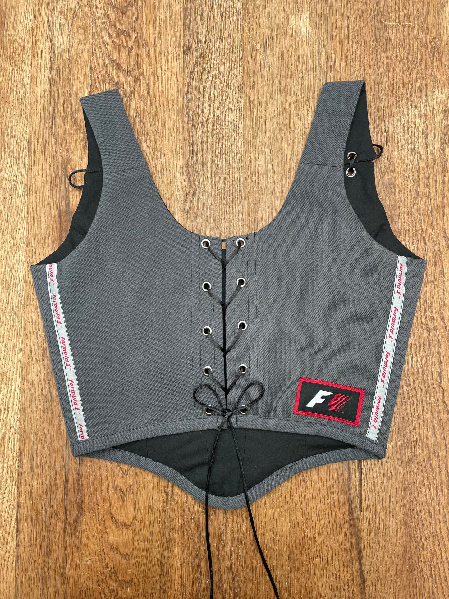 Reworked poloshirt corset - F1 dark grey/black - SIZE 12 UK (M/L)