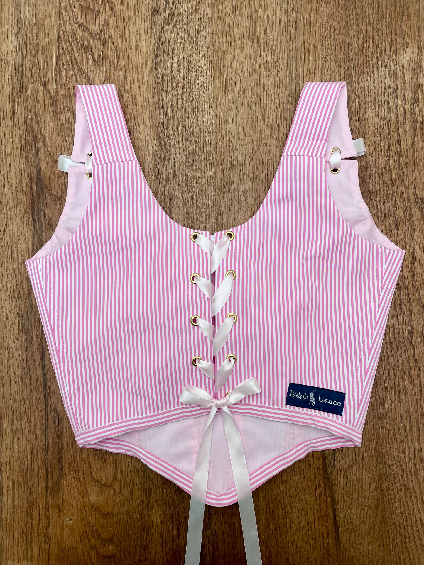 Reworked shirt corset - Pink & white striped Ralph Lauren - SIZE 10 (M)