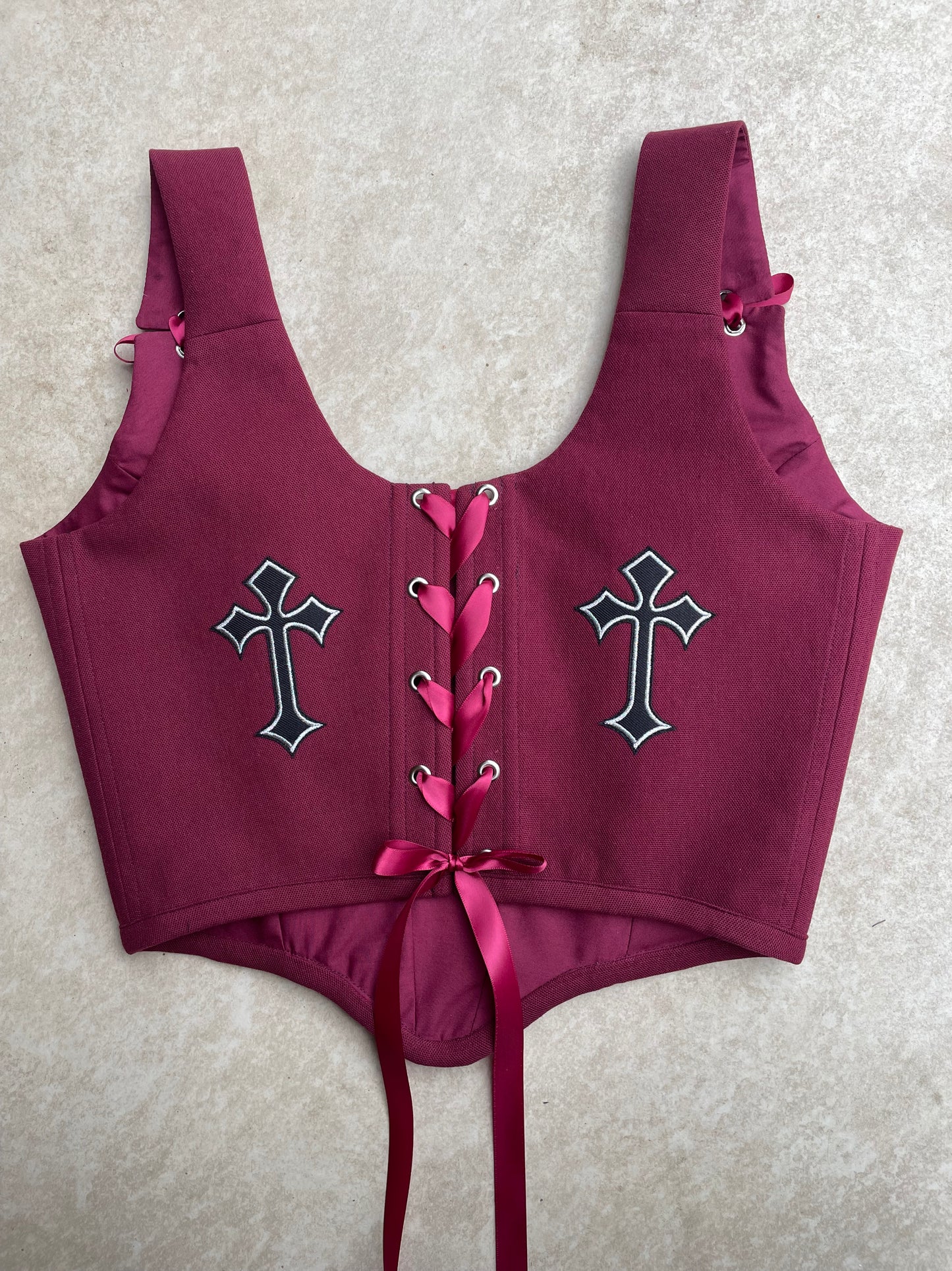Reworked corset - Gothic cross Burgundy XS/S/M/L