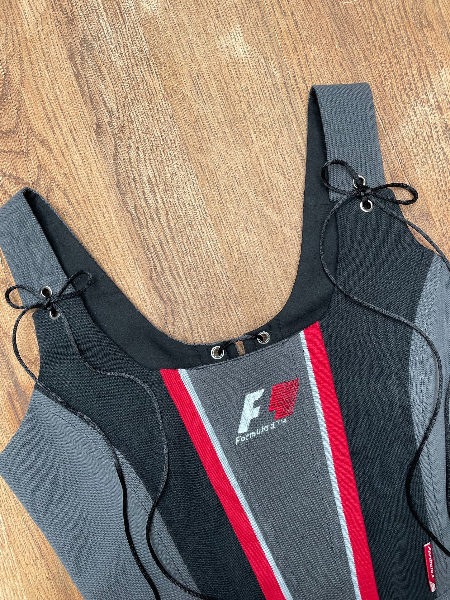 Reworked poloshirt corset - F1 dark grey/black - SIZE 12 UK (M/L)