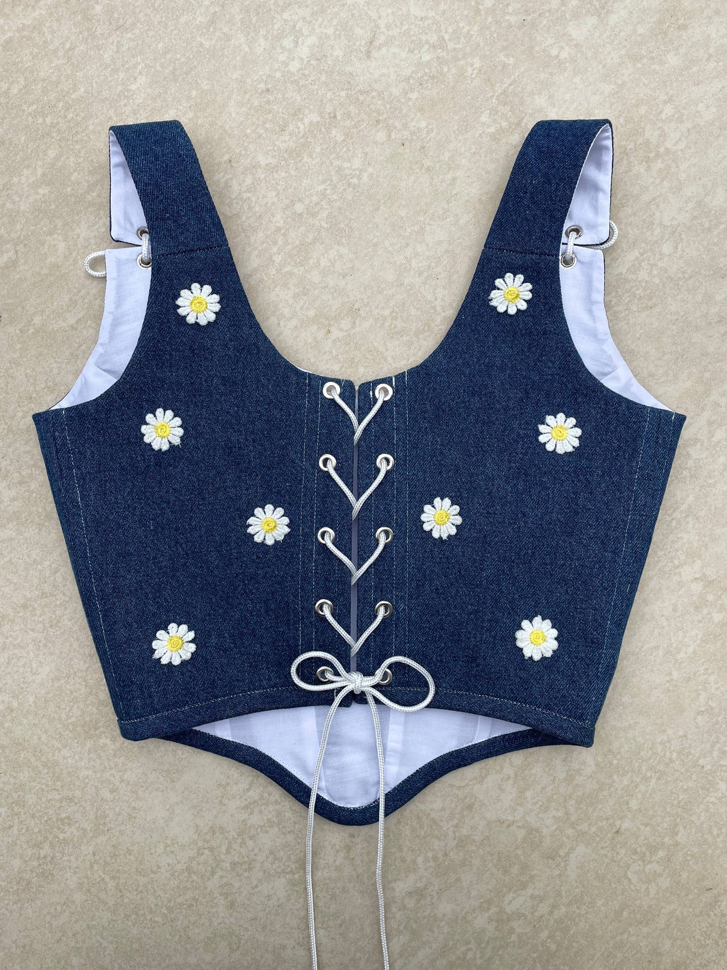 Reworked denim corset - Denim daisy - SIZE 8 (S)