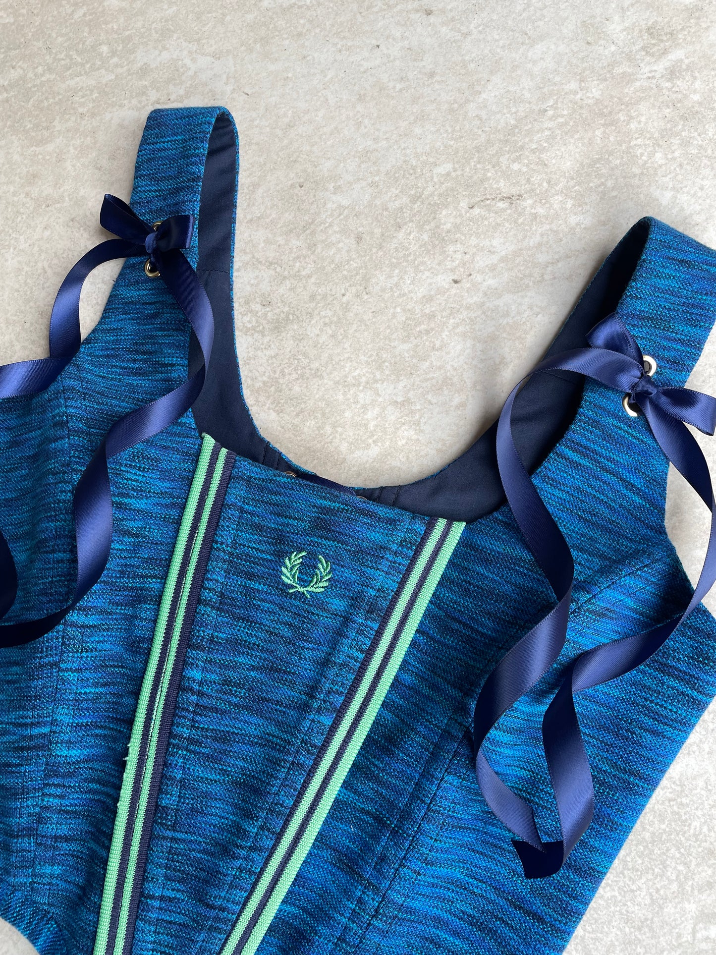 Reworked poloshirt corset - Royal Blue Fred Perry - SIZE 8 UK (S)
