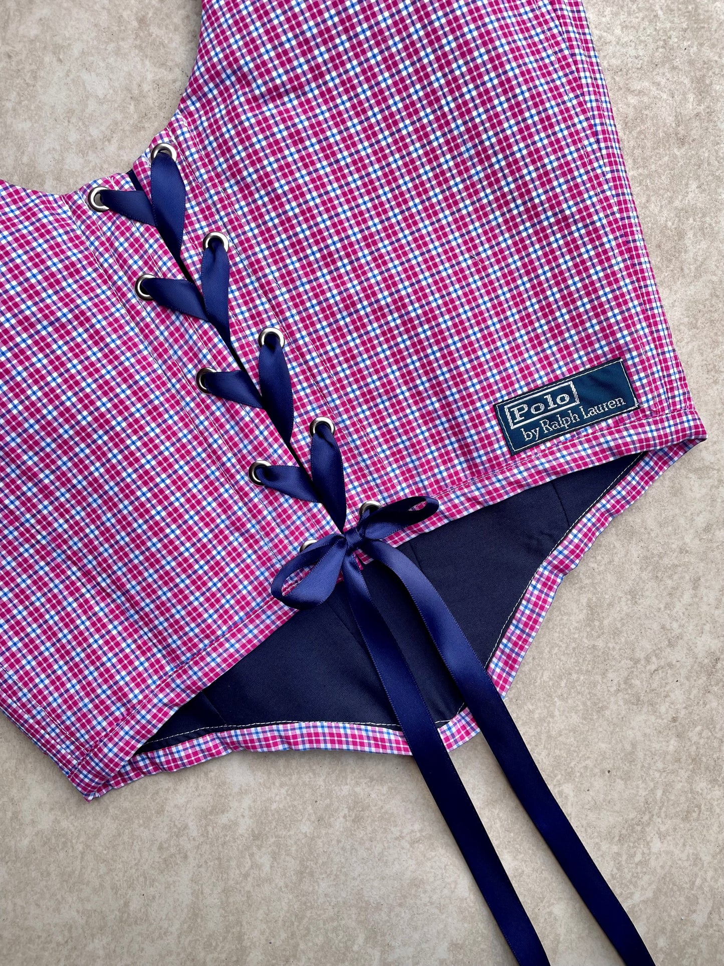Reworked corset - Ralph Lauren pink/blue gingham check - UK SIZE 10 (M)