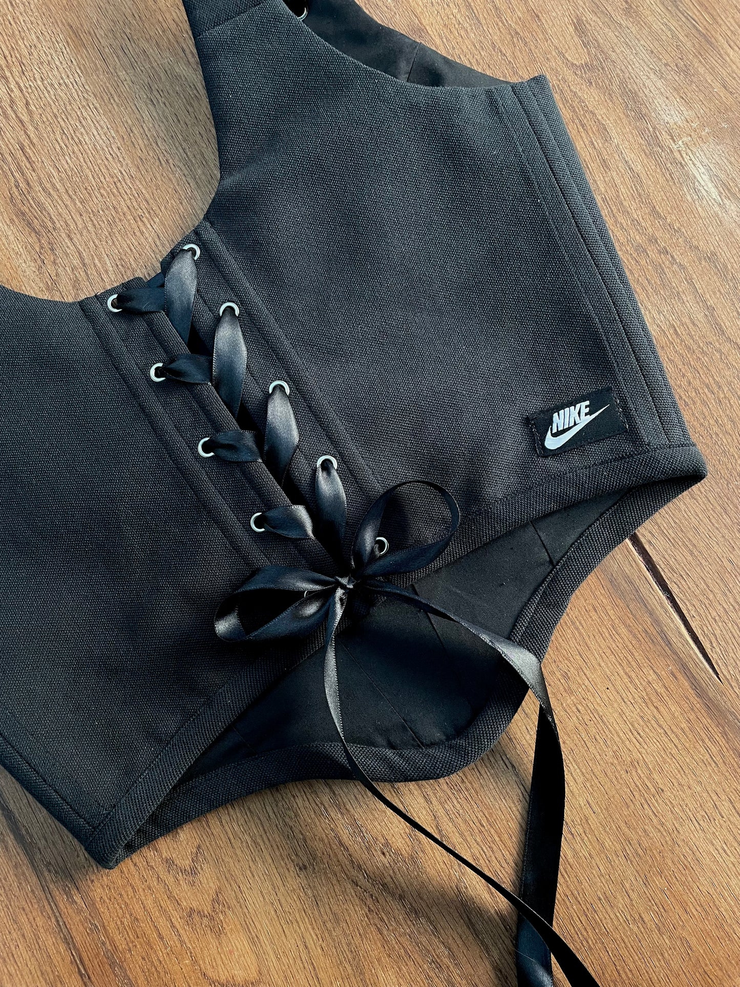 Reworked shirt corset - Black Nike - SIZE 12 UK (M/L)