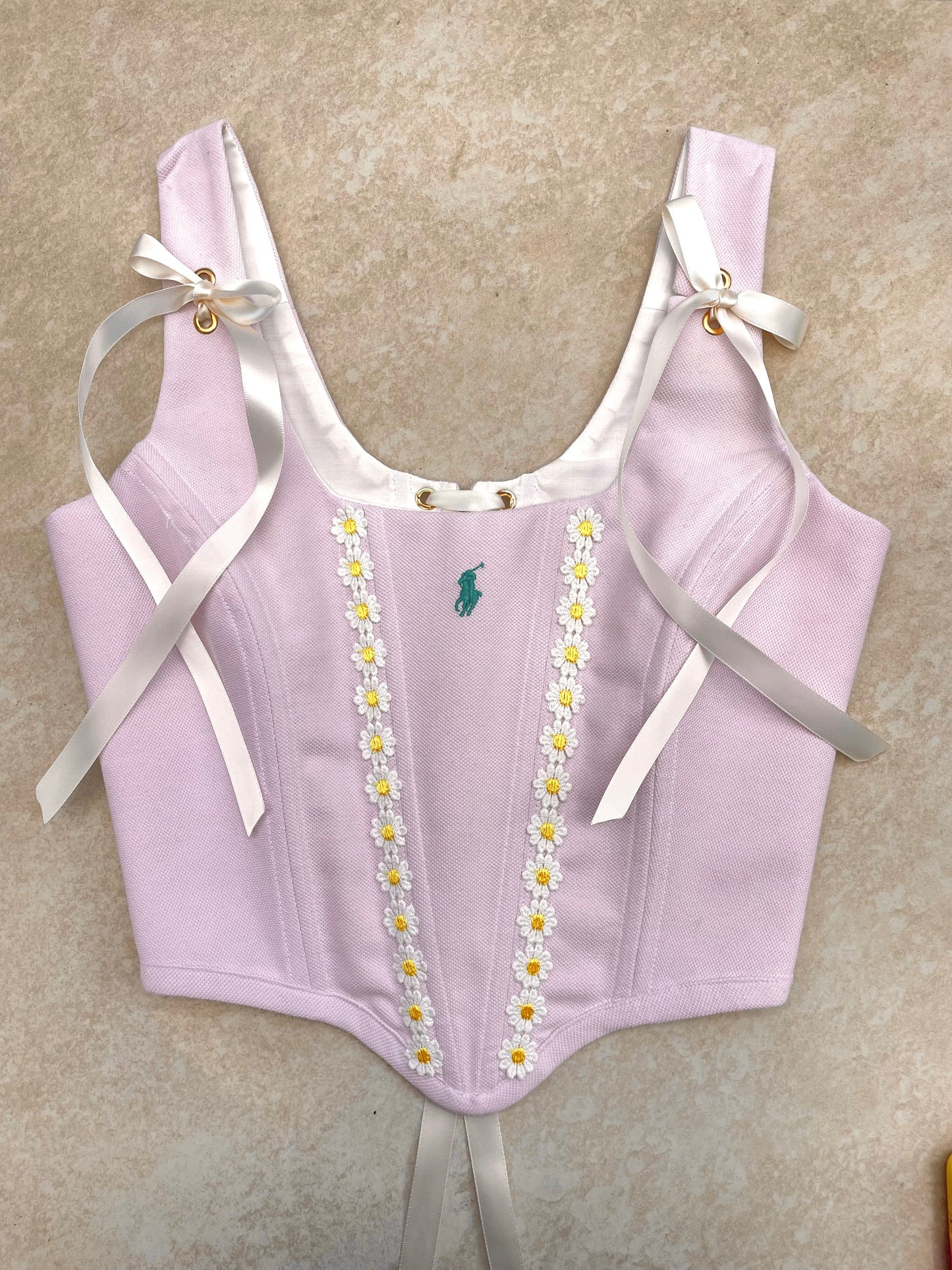 Reworked corset - Pale pink with daisy appliques Ralph Lauren - UK SIZE 8 (S)