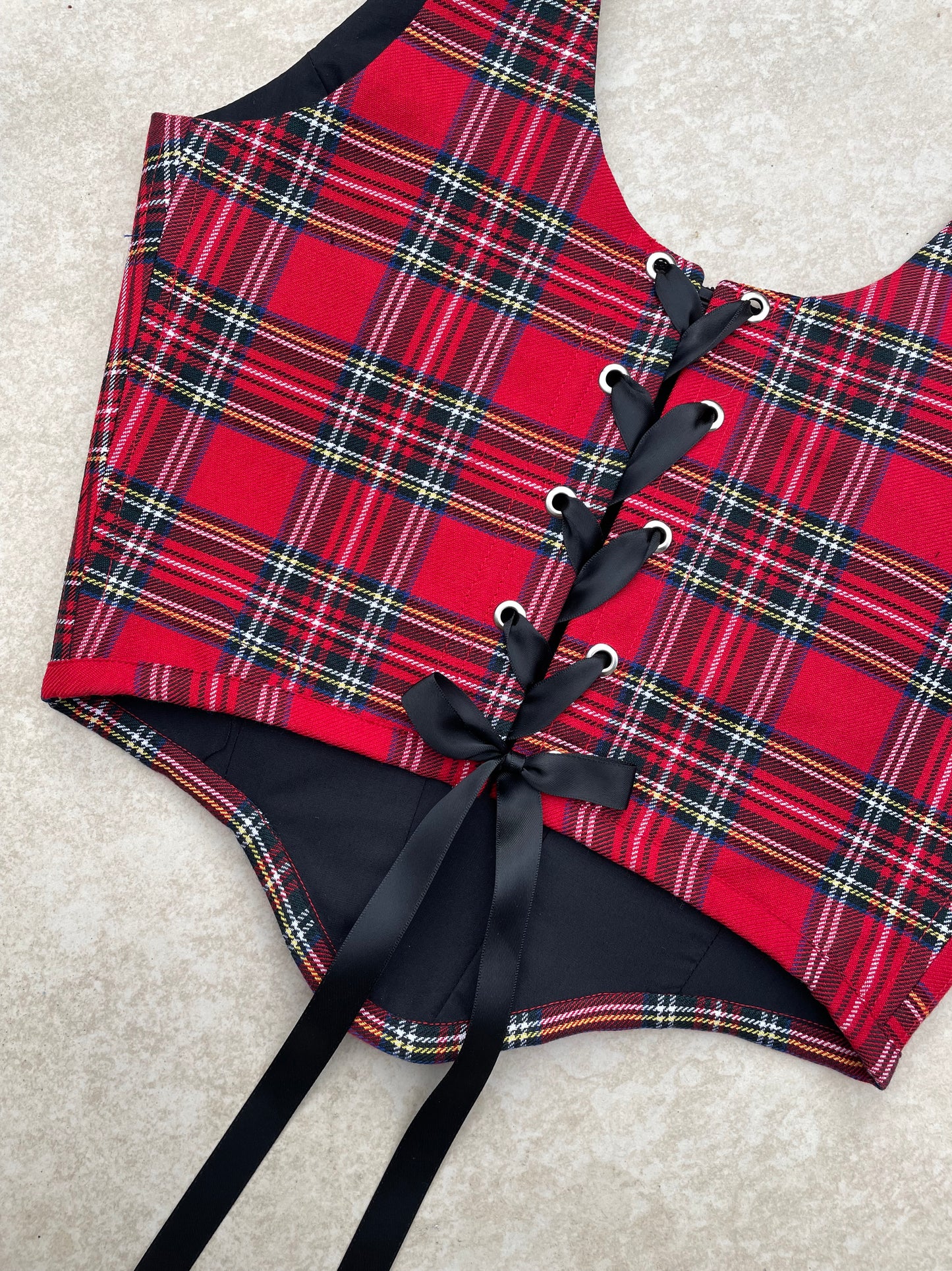 Reworked red tartan corset top - SIZE 10 UK (M)