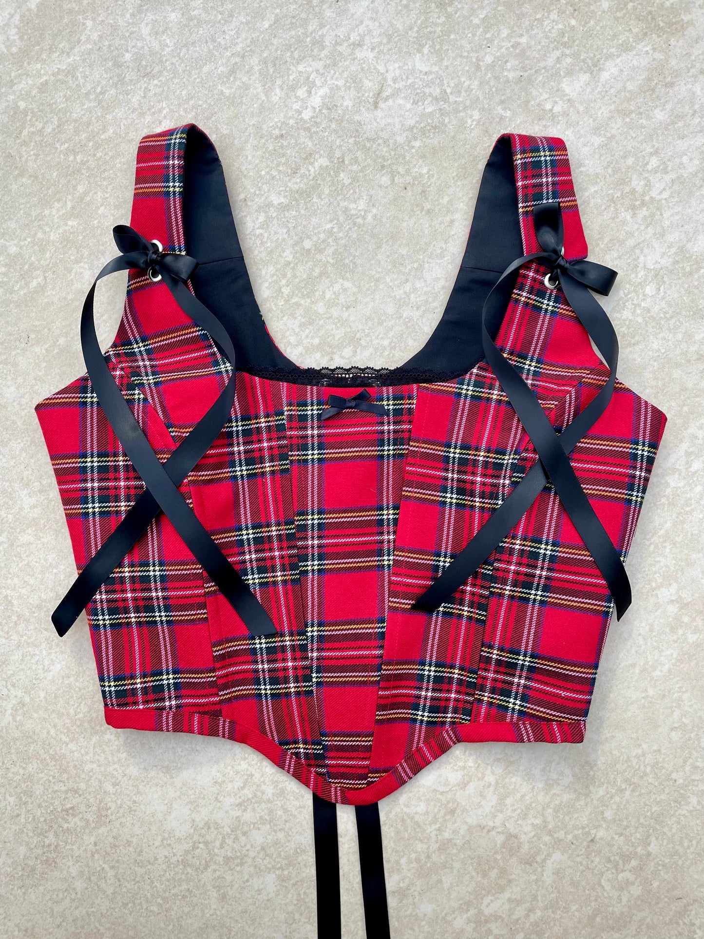 Reworked red tartan corset top - SIZE 10 UK (M)