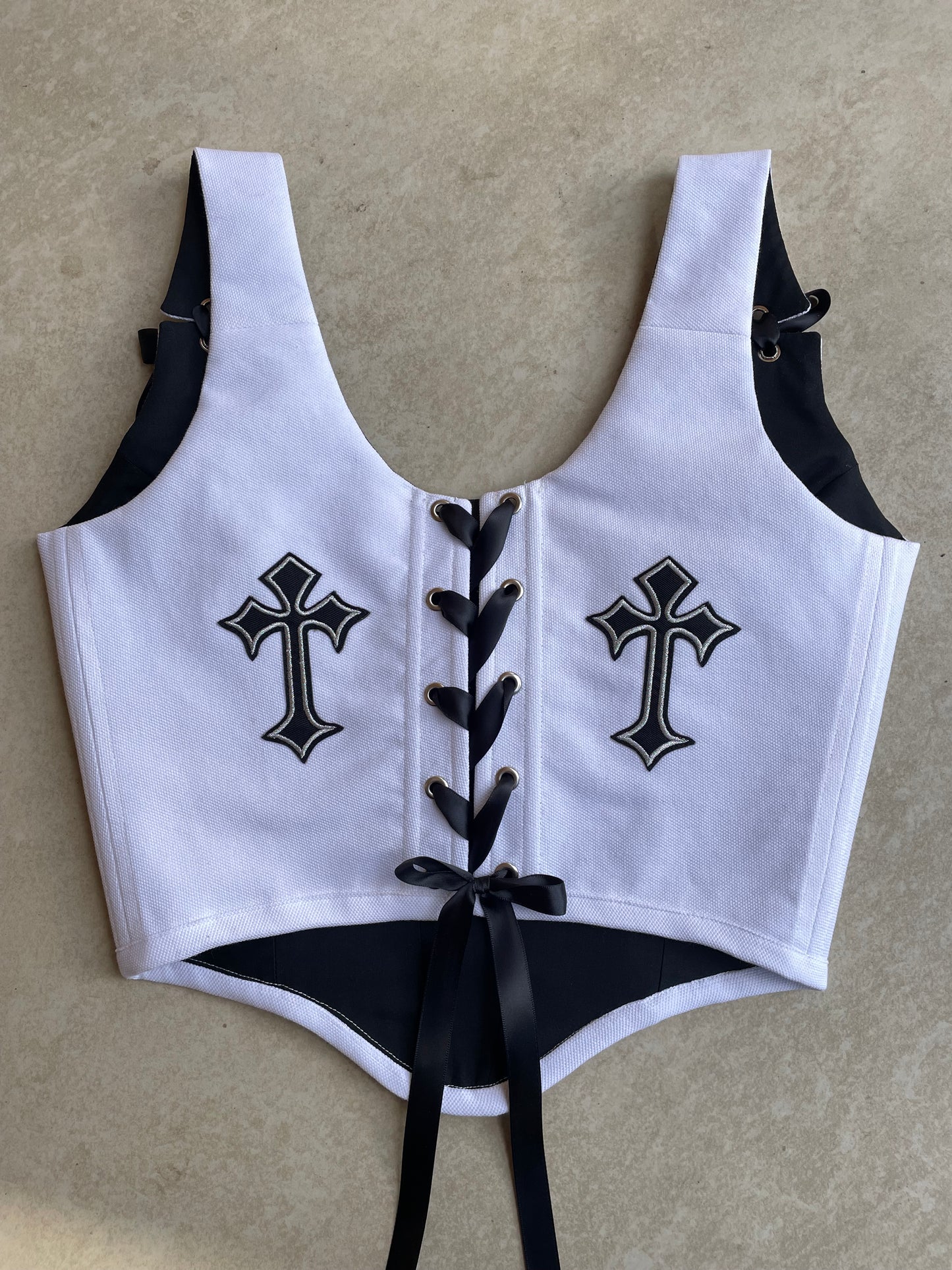 Reworked corset - Gothic cross White XS/S/M/L