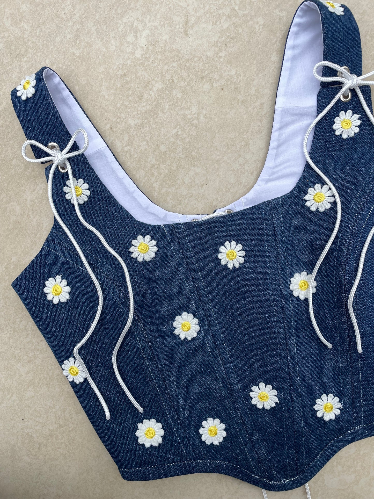 Reworked denim corset - Denim daisy - SIZE 8 (S)