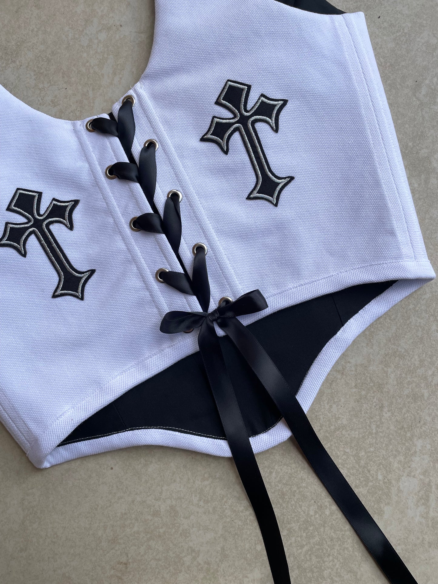 Reworked corset - Gothic cross White XS/S/M/L