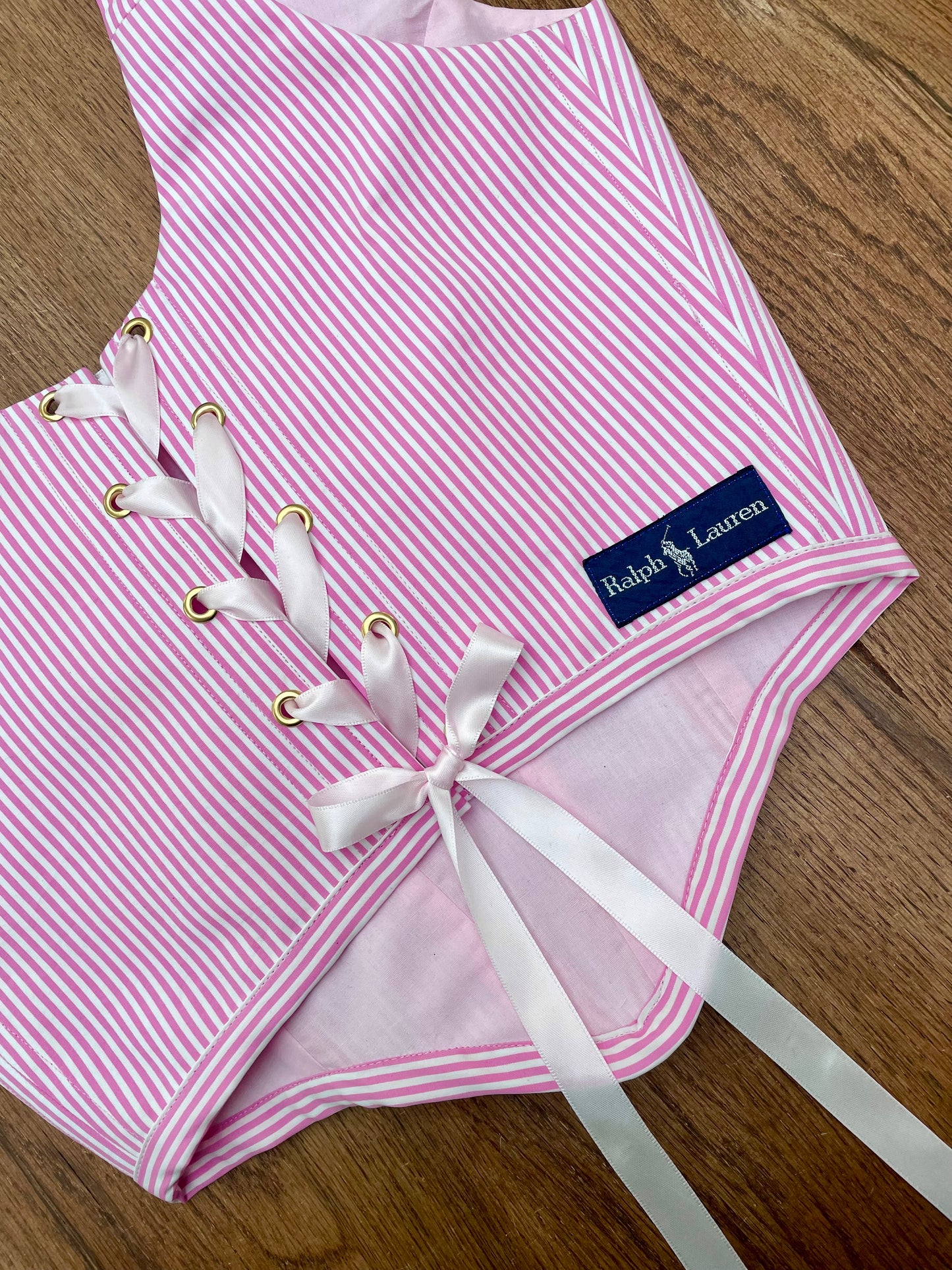 Reworked shirt corset - Pink & white striped Ralph Lauren - SIZE 10 (M)