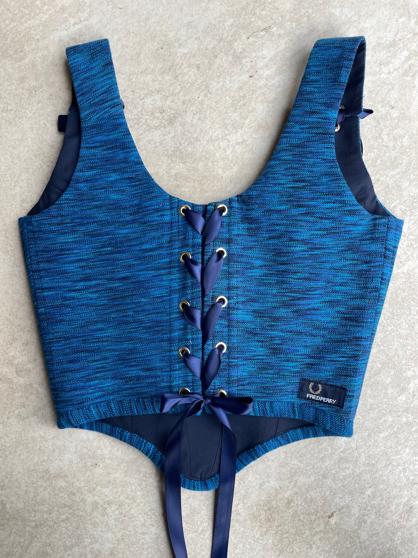 Reworked poloshirt corset - Royal Blue Fred Perry - SIZE 8 UK (S)