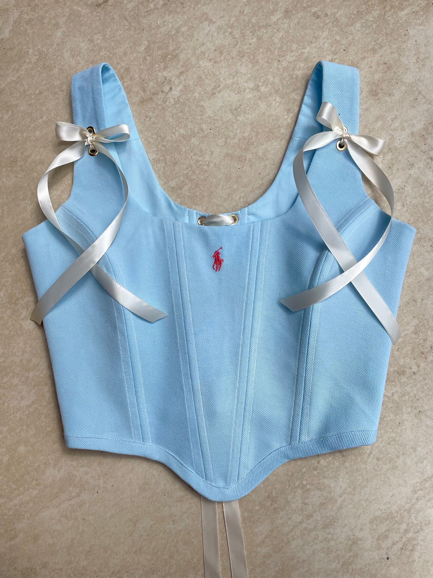 Reworked corset - Ralph Lauren baby blue - UK SIZE 6 (XS)