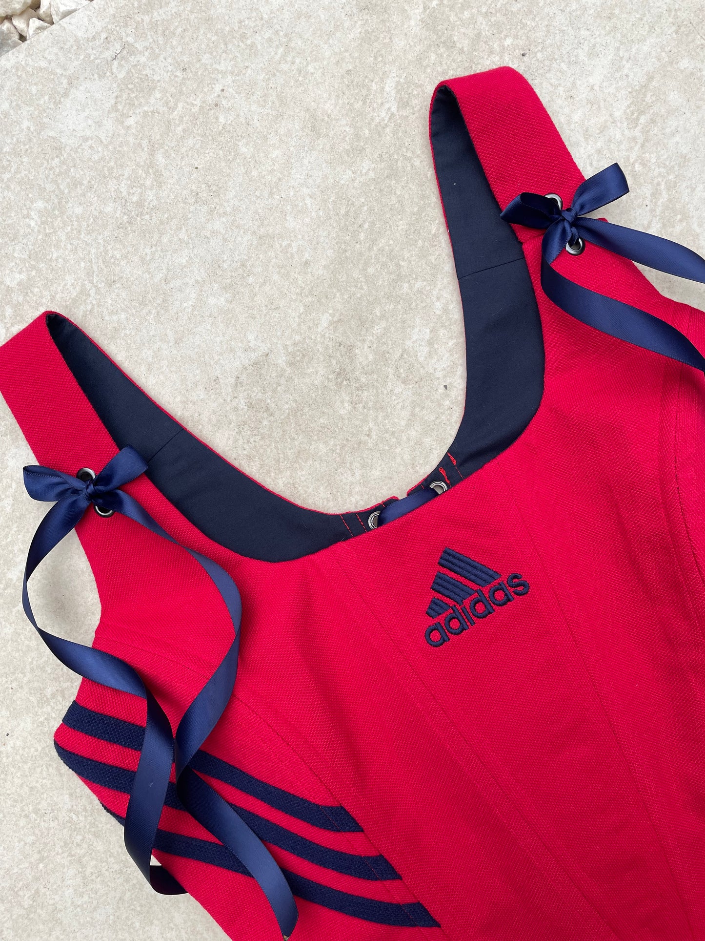 Reworked corset - Adidas Deep Red & Navy - UK SIZE 10 (M)