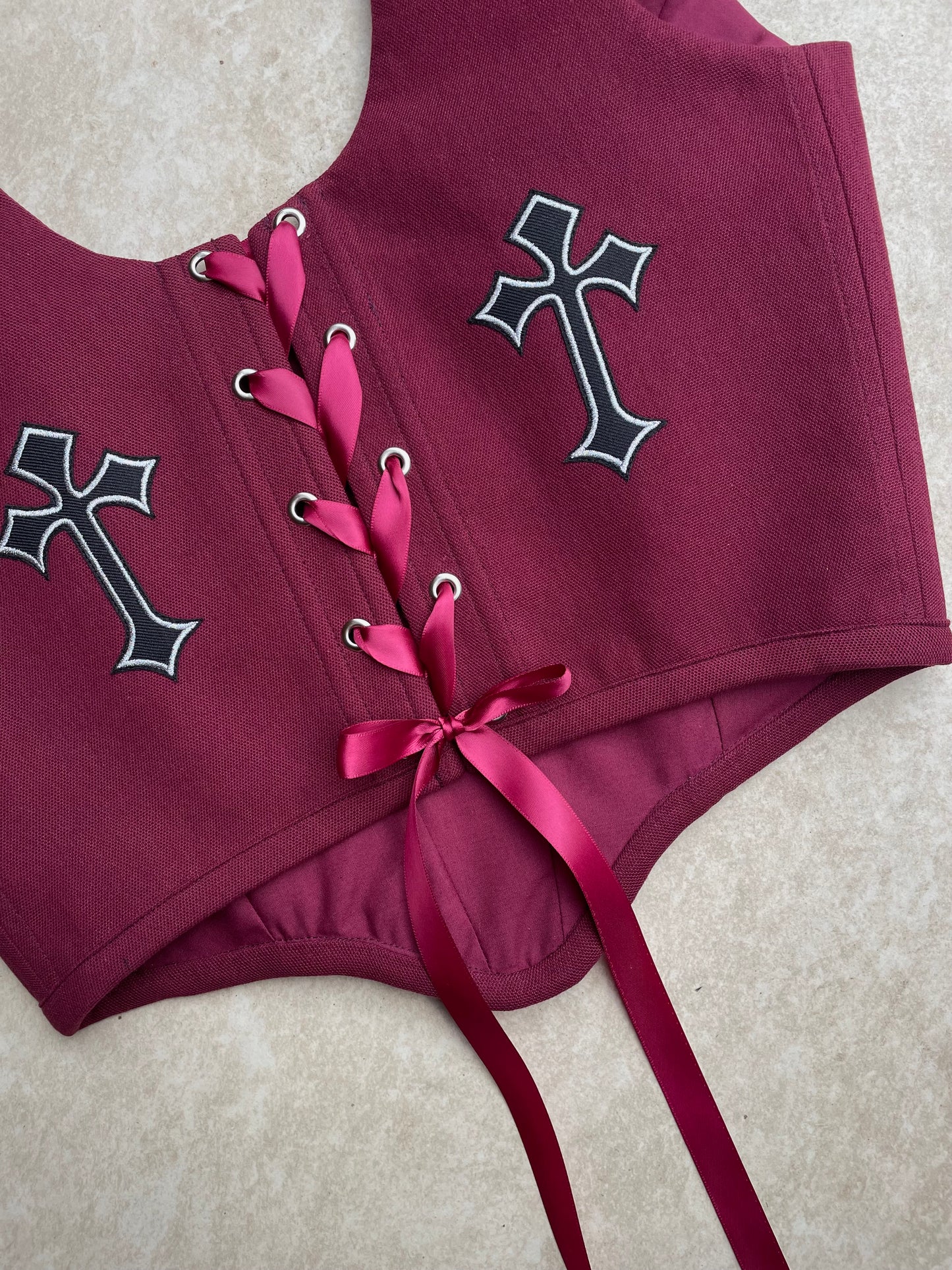 Reworked corset - Gothic cross Burgundy XS/S/M/L