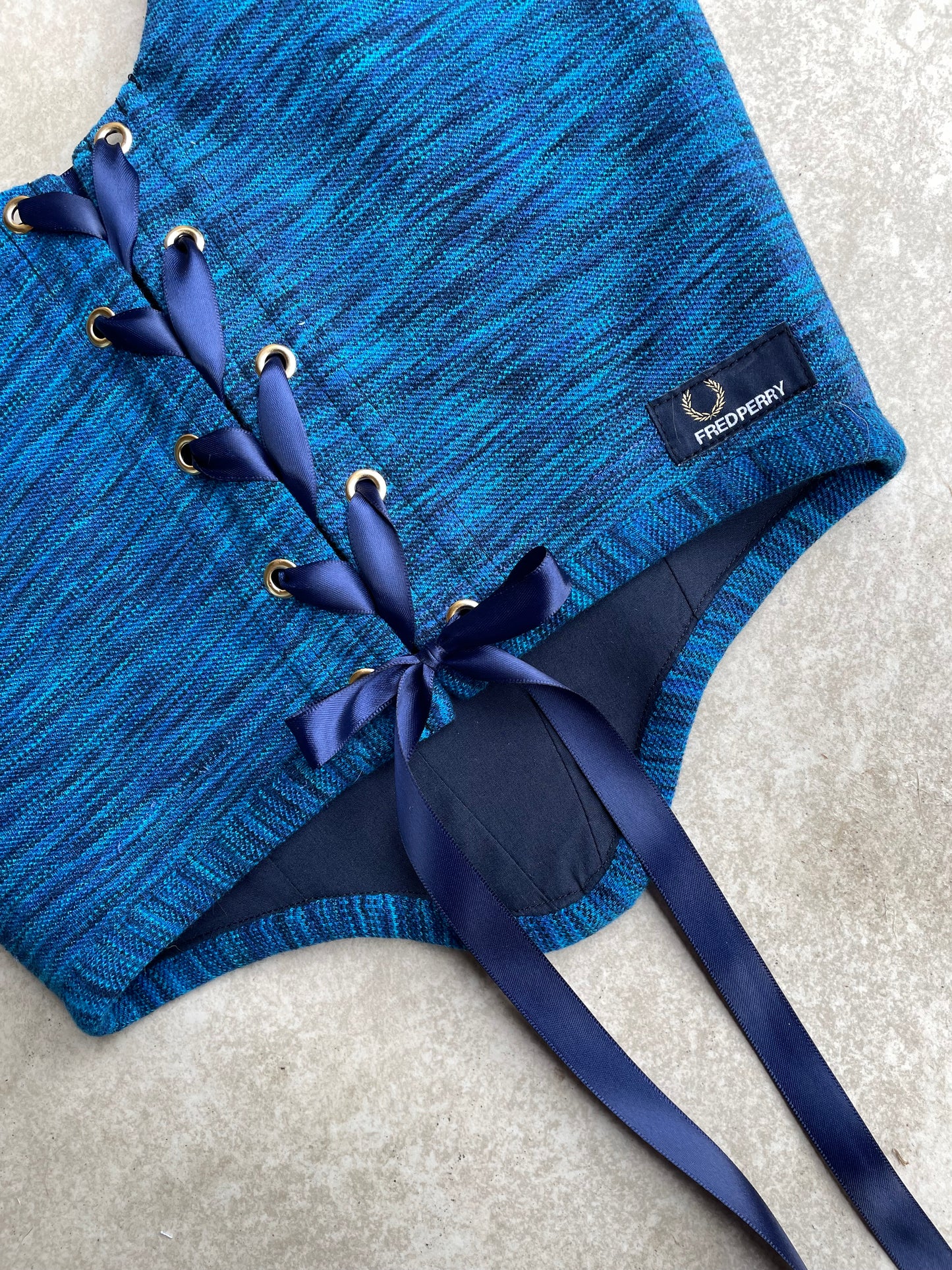 Reworked poloshirt corset - Royal Blue Fred Perry - SIZE 8 UK (S)