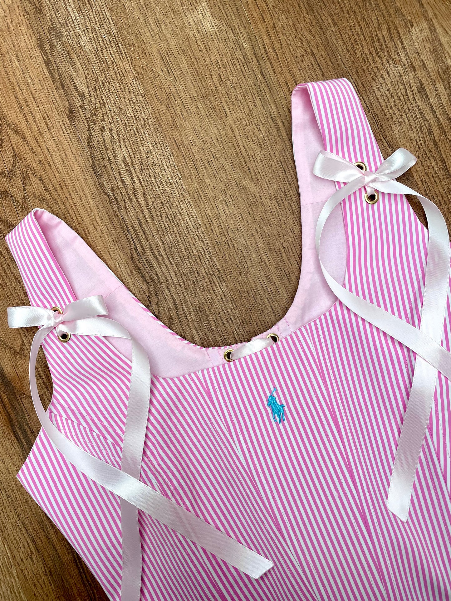 Reworked shirt corset - Pink & white striped Ralph Lauren - SIZE 10 (M)