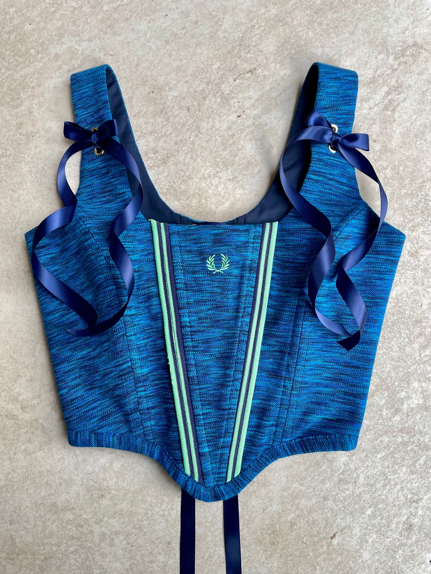 Reworked poloshirt corset - Royal Blue Fred Perry - SIZE 8 UK (S)