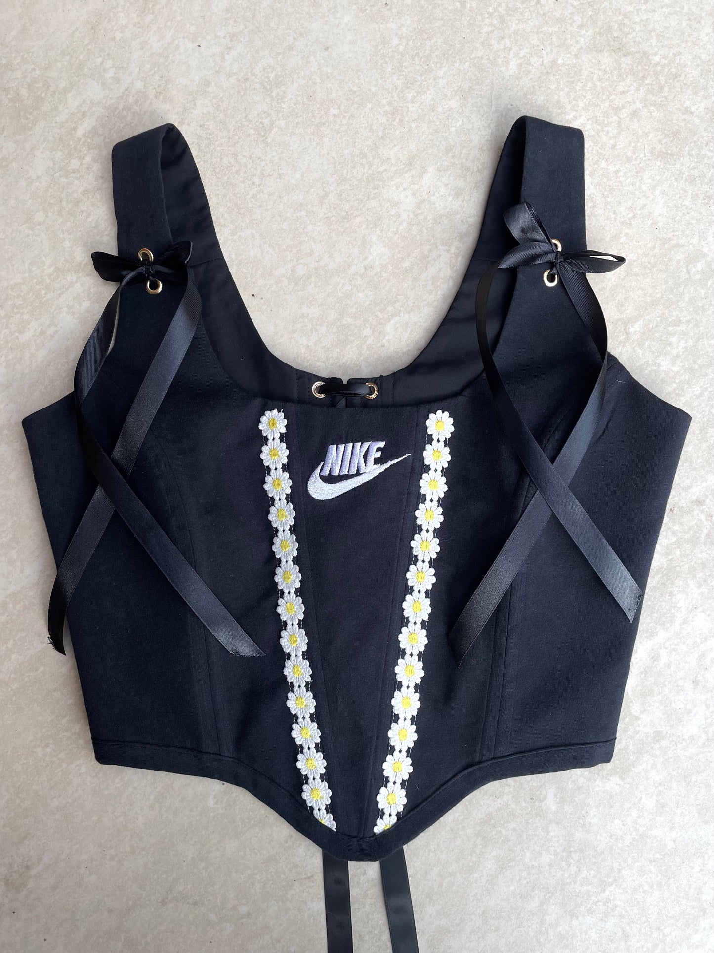 Reworked corset - Nike Black Daisy - SIZE 10 (M)