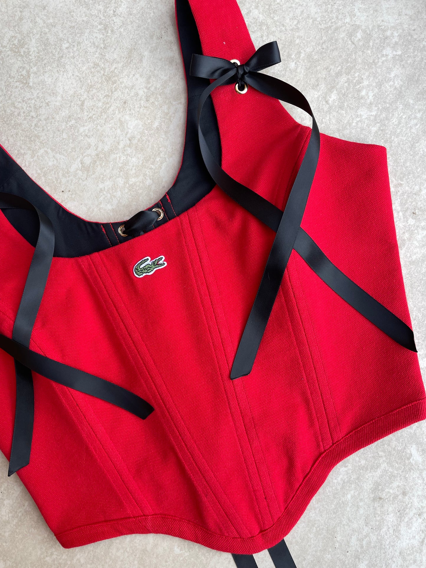 Reworked shirt corset - Lacoste Red - SIZE 10 UK (M)