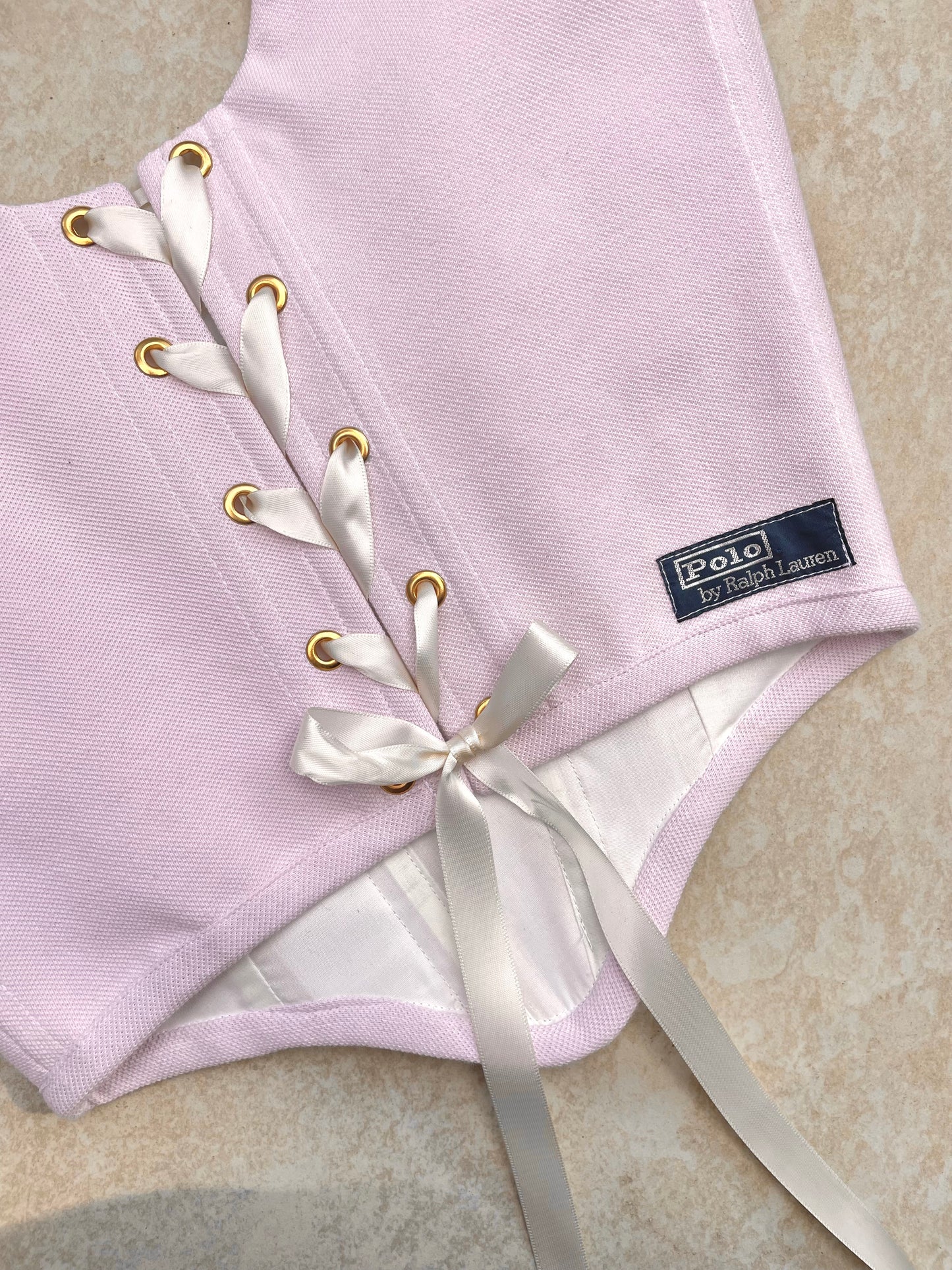 Reworked corset - Pale pink with daisy appliques Ralph Lauren - UK SIZE 8 (S)