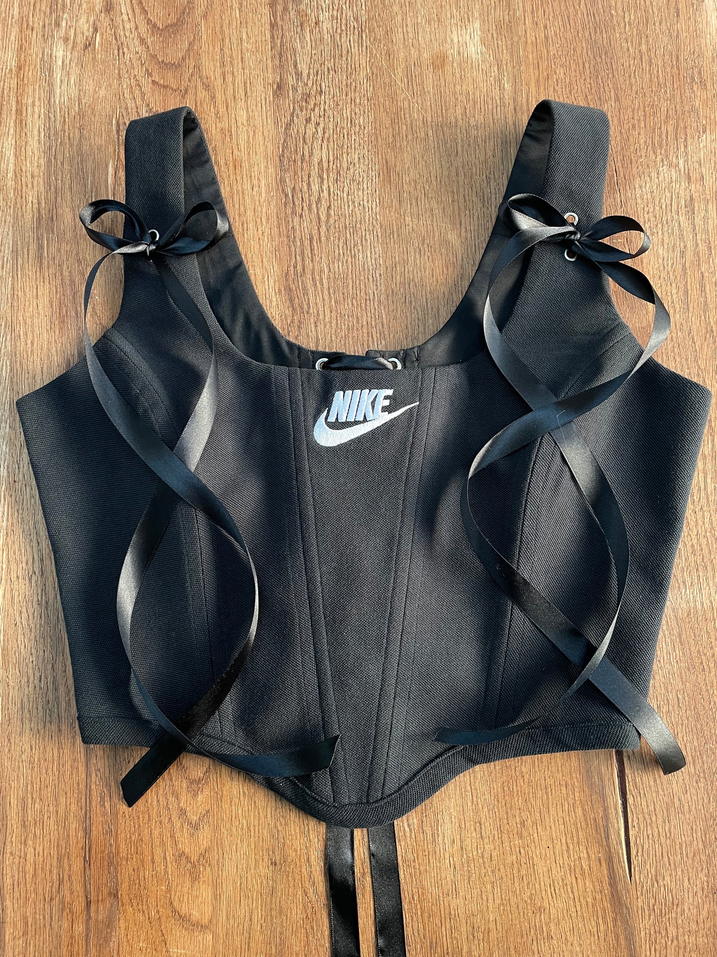 Reworked shirt corset - Black Nike - SIZE 12 UK (M/L)