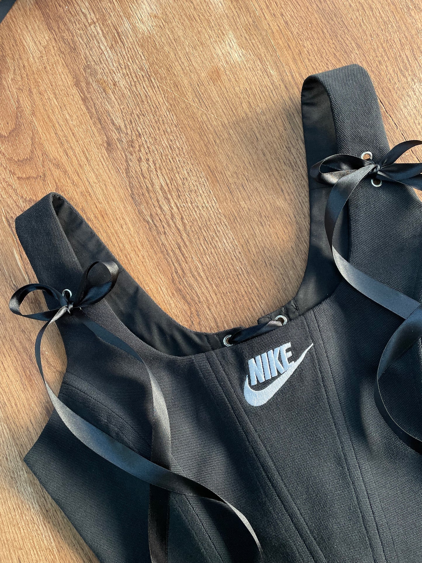 Reworked shirt corset - Black Nike - SIZE 12 UK (M/L)