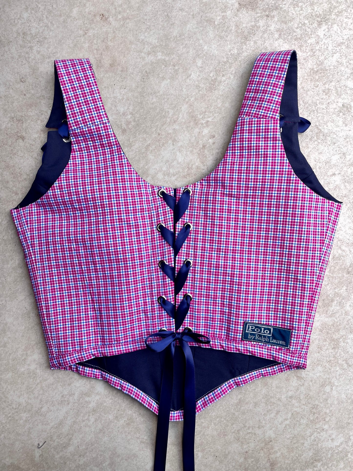 Reworked corset - Ralph Lauren pink/blue gingham check - UK SIZE 10 (M)