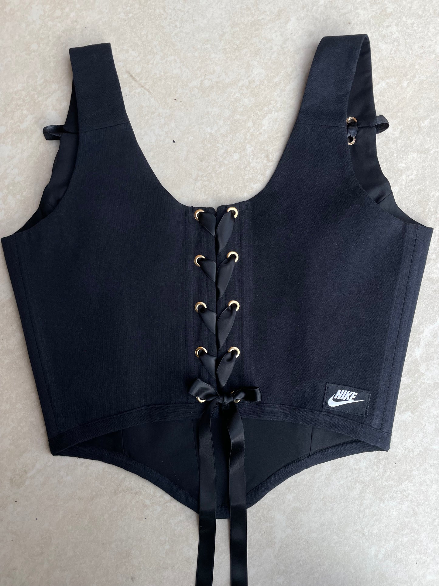 Reworked corset - Nike Black Daisy - SIZE 10 (M)