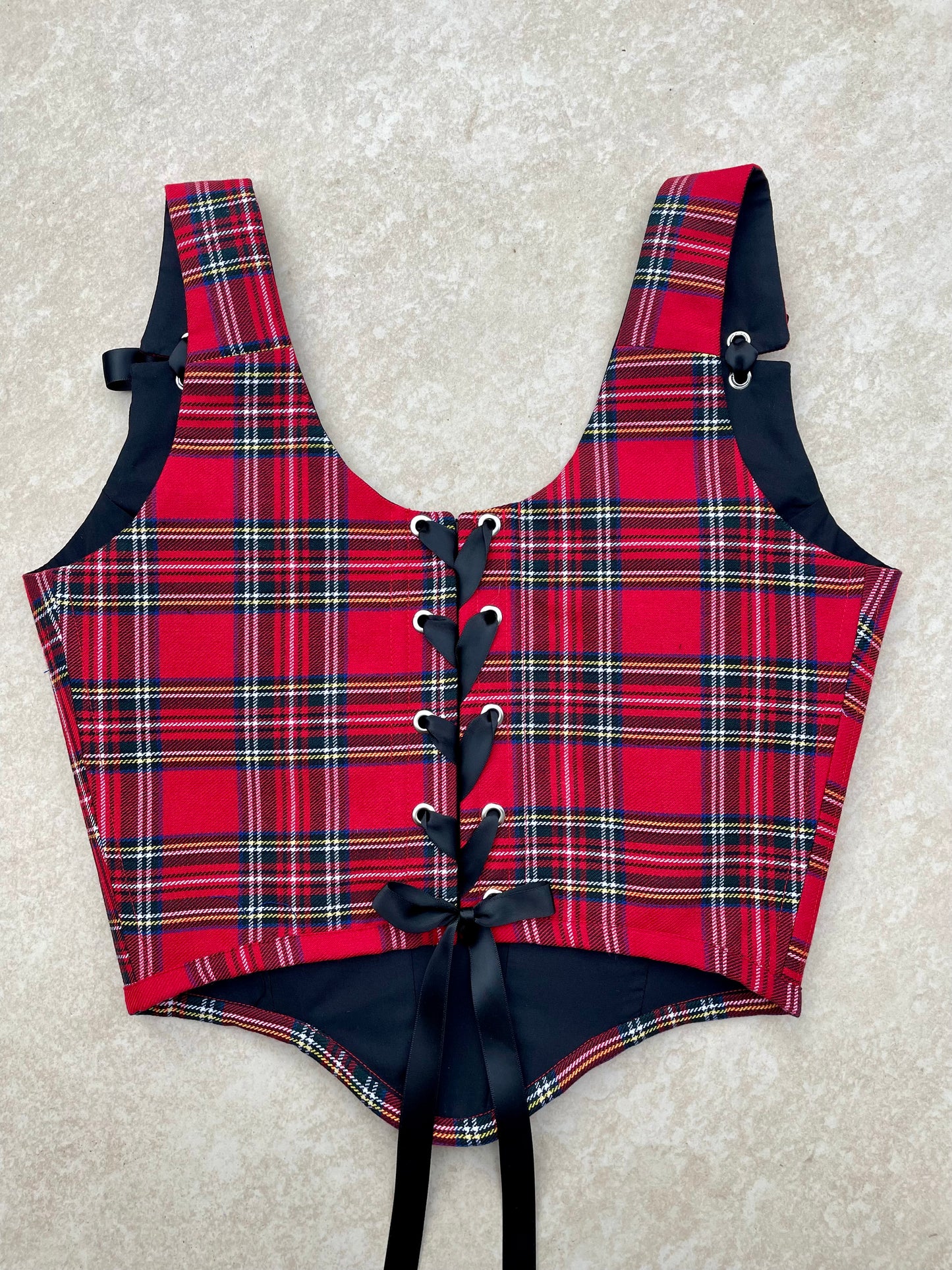 Reworked red tartan corset top - SIZE 10 UK (M)