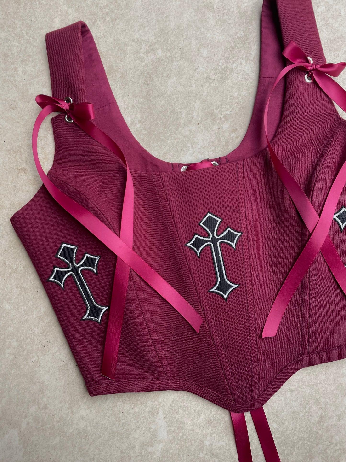 Reworked corset - Gothic cross Burgundy XS/S/M/L