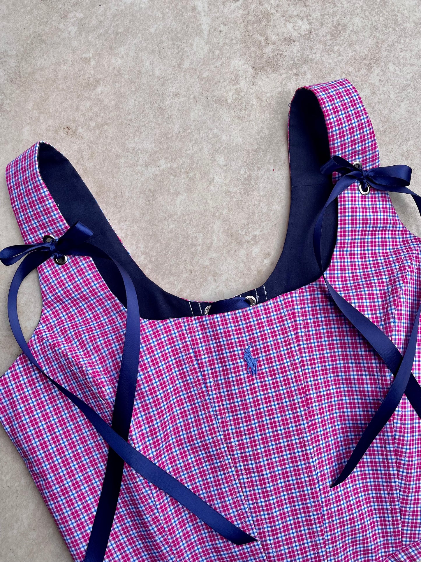 Reworked corset - Ralph Lauren pink/blue gingham check - UK SIZE 10 (M)