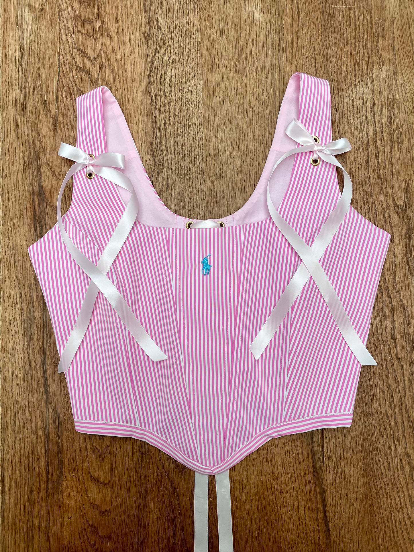 Reworked shirt corset - Pink & white striped Ralph Lauren - SIZE 10 (M)