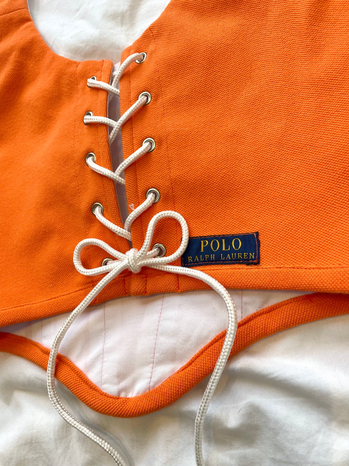 Reworked poloshirt corset - Bright Orange RL polo - SIZE 8 UK