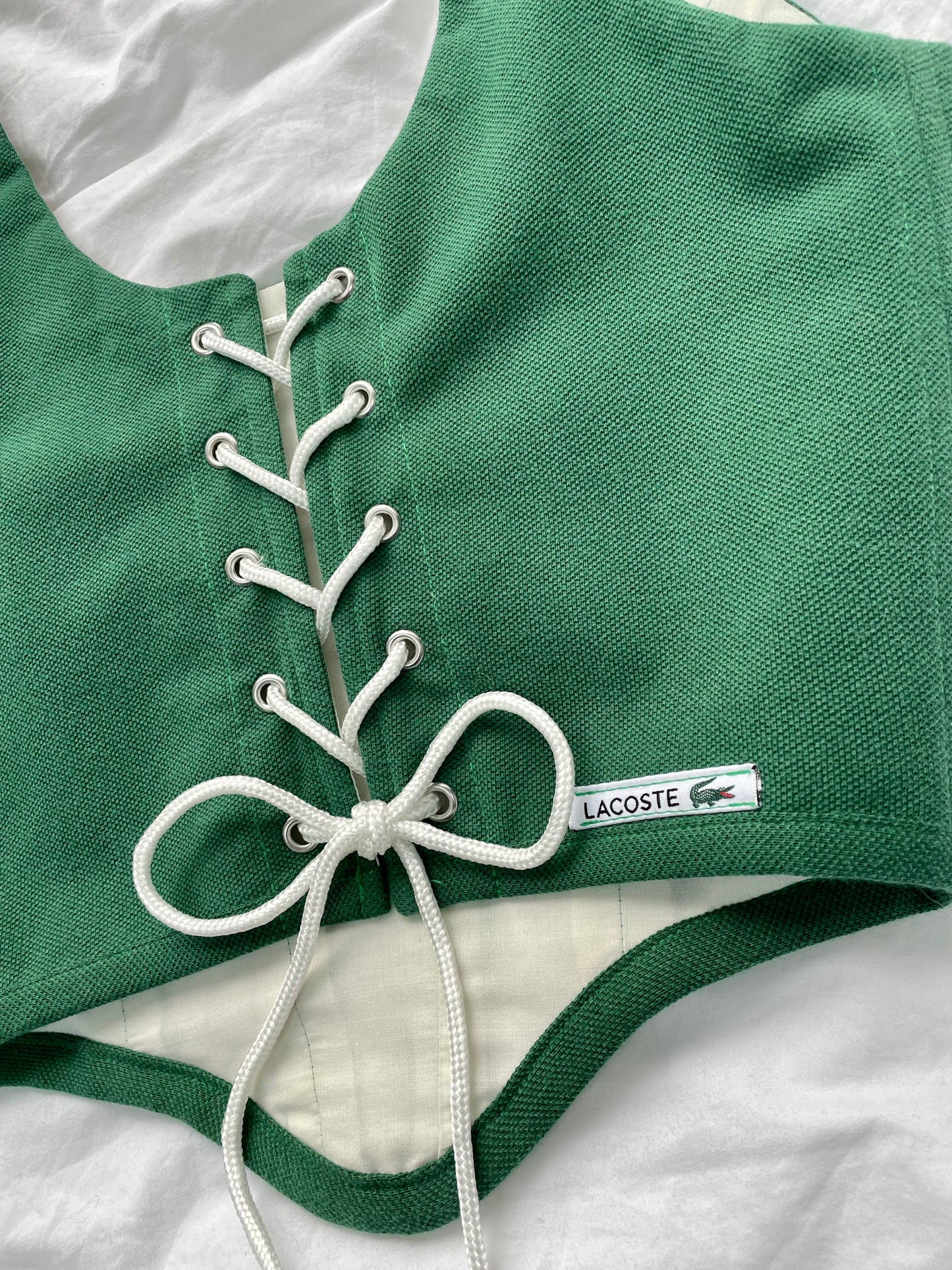 Reworked poloshirt corset - Green Lacoste - SIZE 8 UK