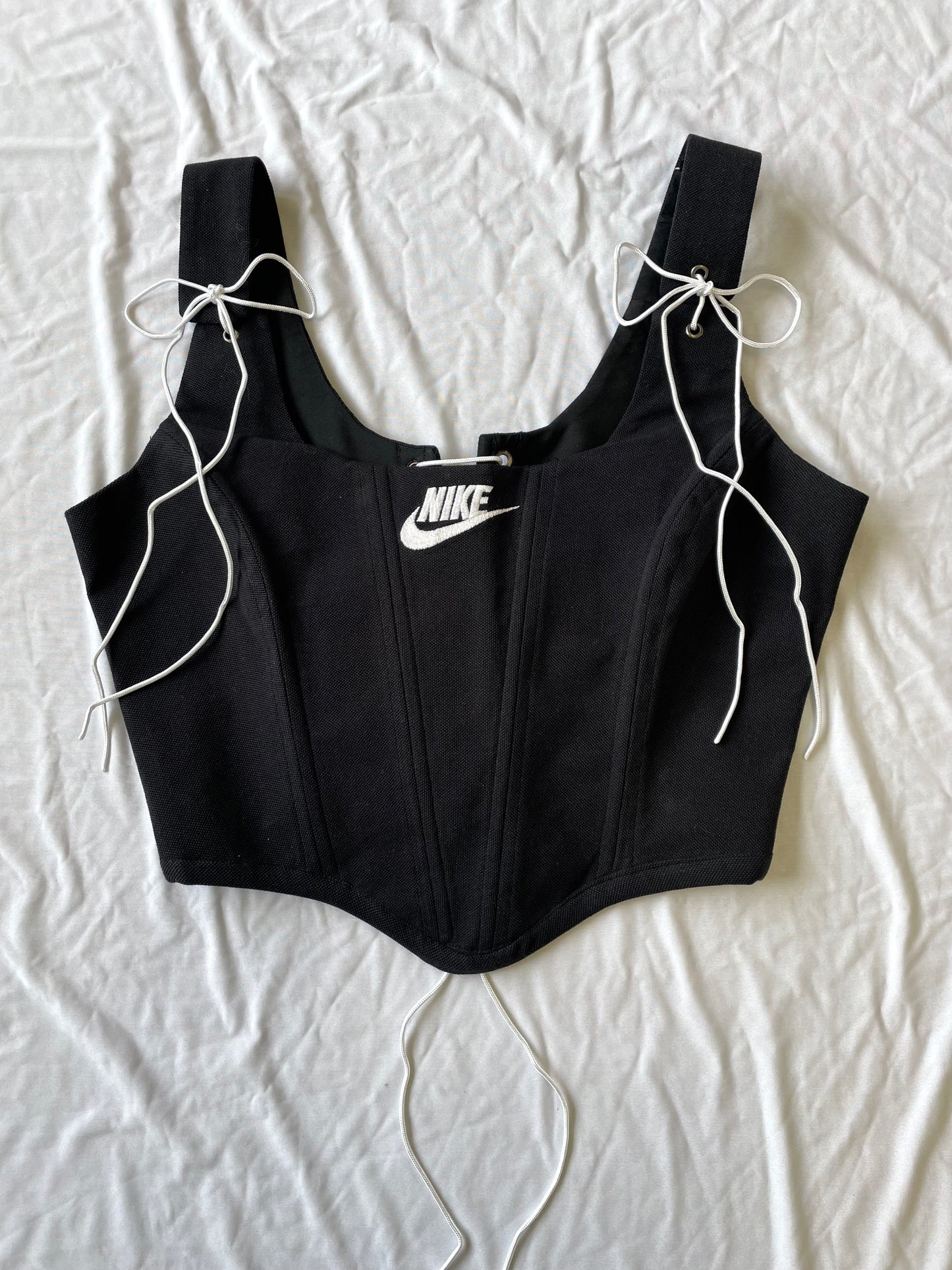 Reworked poloshirt corset - Black Nike - SIZE 12 UK (M/L)