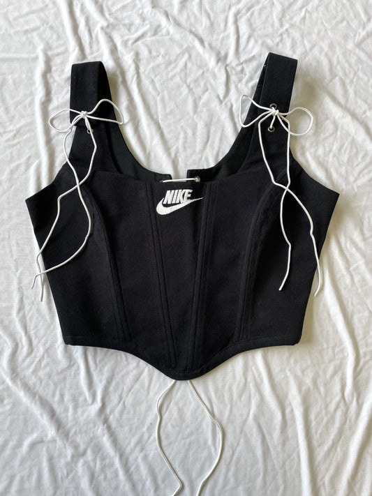 Reworked poloshirt corset - Black Nike - SIZE 12 UK (M/L)