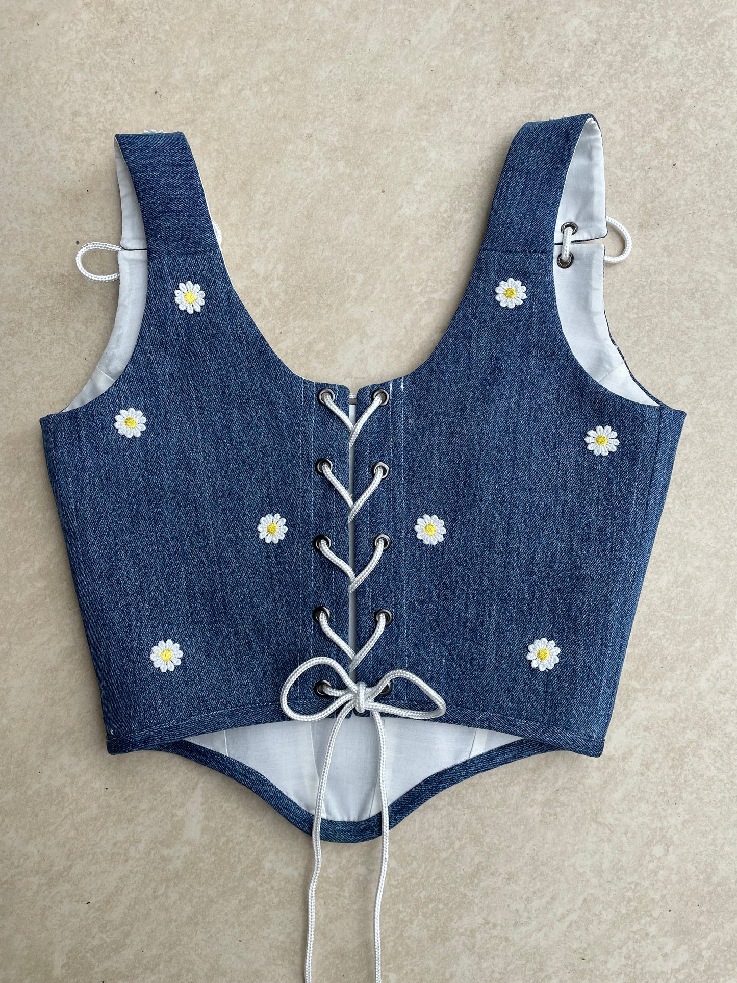 Reworked denim corset - Denim daisy - SIZE 12 (M/L)