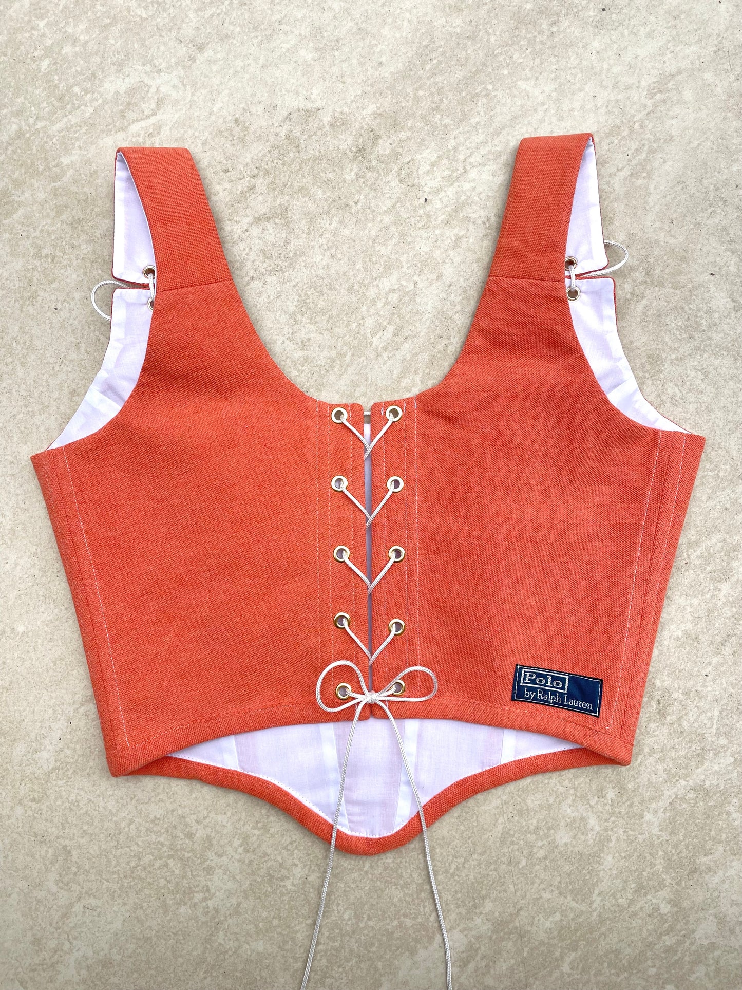 Reworked corset - Burnt Orange with daisy appliques Ralph Lauren - UK SIZE 10 (M)