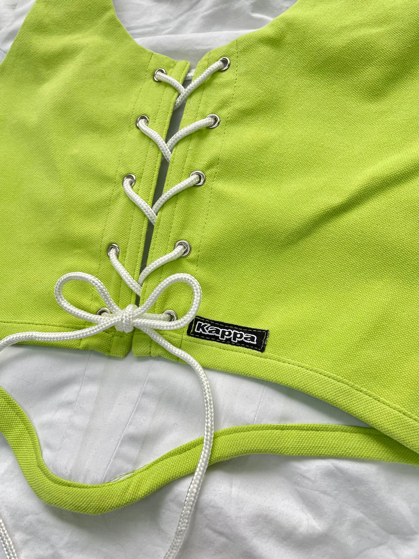 Reworked poloshirt corset - Lime Green Kappa - SIZE 12 UK