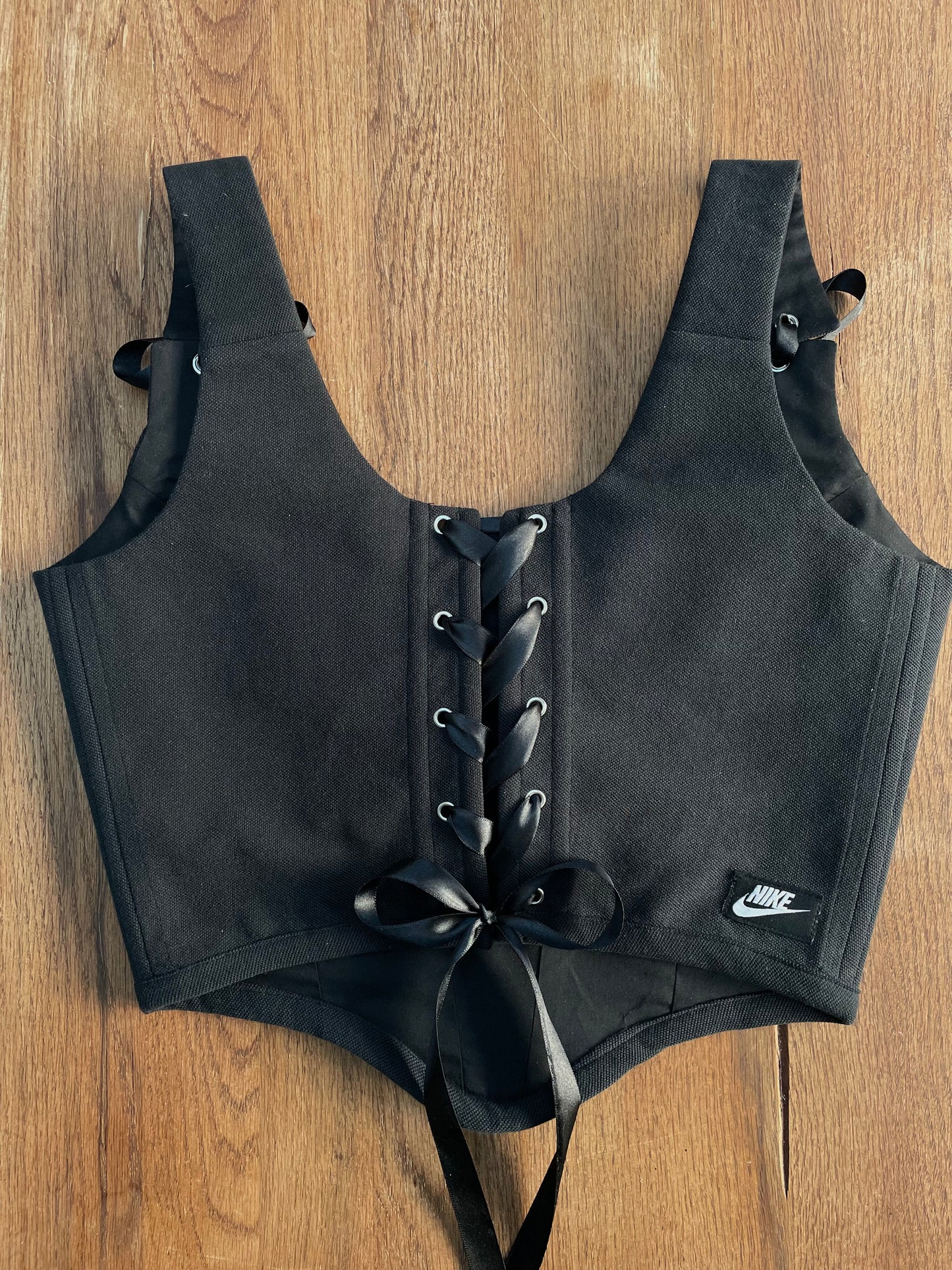 Reworked shirt corset - Black Nike - SIZE 12 UK (M/L)