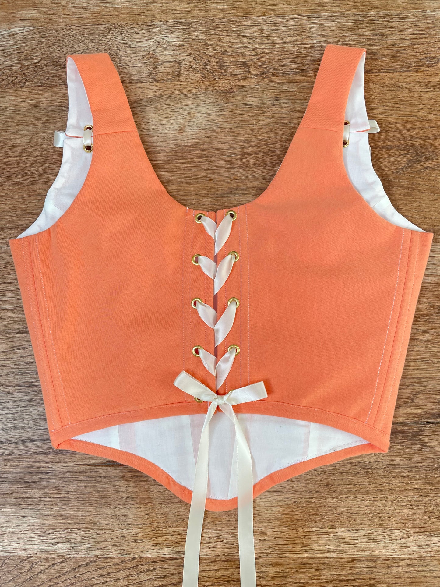 Reworked corset - Coral Orange with daisy appliques Nike - UK SIZE 10 (M)