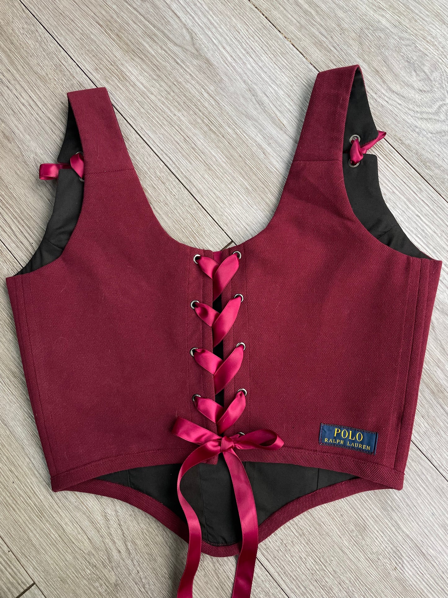 Reworked poloshirt corset - Burgundy RL POLO - SIZE 10 UK (M)