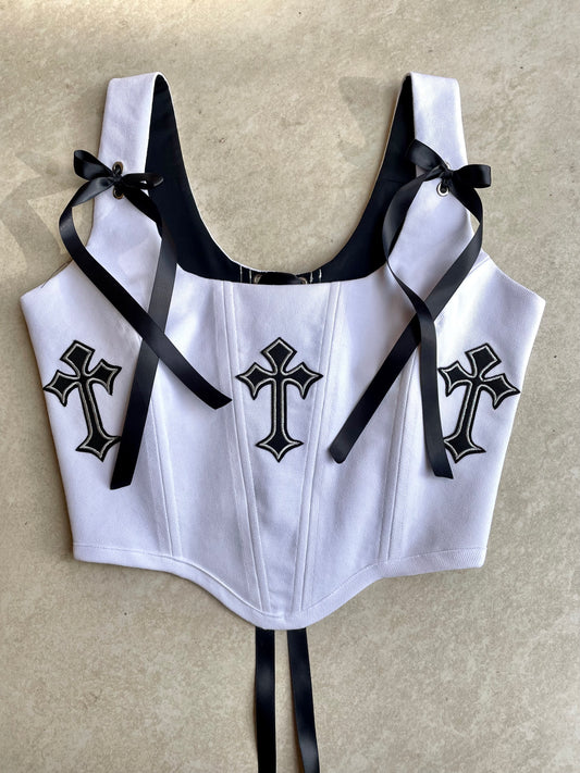 Reworked corset - Gothic cross White XS/S/M/L